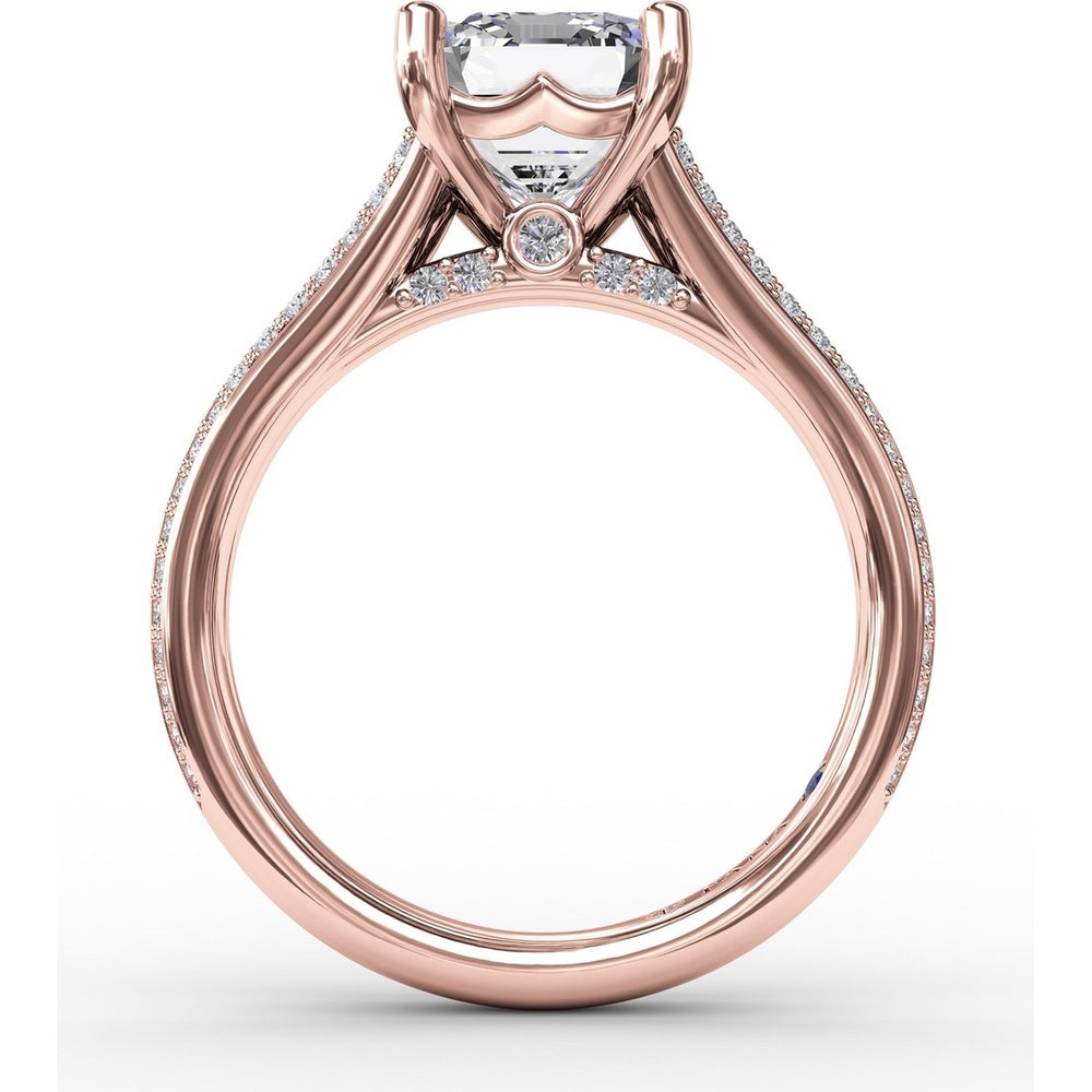 Contemporary Emerald Cut Diamond Solitaire Engagement Ring Setting with Triple-Row Diamond Band by Fana - 0.58 Carat Total Diamond Weight