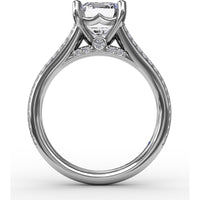 Contemporary Emerald Cut Diamond Solitaire Engagement Ring Setting with Triple-Row Diamond Band by Fana - 0.58 Carat Total Diamond Weight
