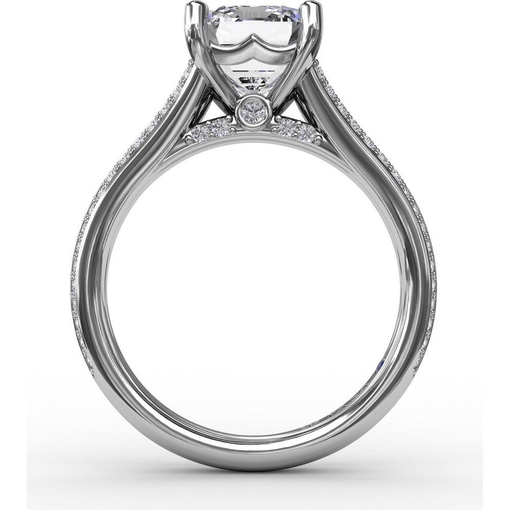 Contemporary Emerald Cut Diamond Solitaire Engagement Ring Setting with Triple-Row Diamond Band by Fana - 0.58 Carat Total Diamond Weight