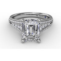 Contemporary Emerald Cut Diamond Solitaire Engagement Ring Setting with Triple-Row Diamond Band by Fana - 0.58 Carat Total Diamond Weight