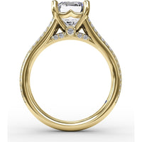 Contemporary Emerald Cut Diamond Solitaire Engagement Ring Setting with Triple-Row Diamond Band by Fana - 0.58 Carat Total Diamond Weight
