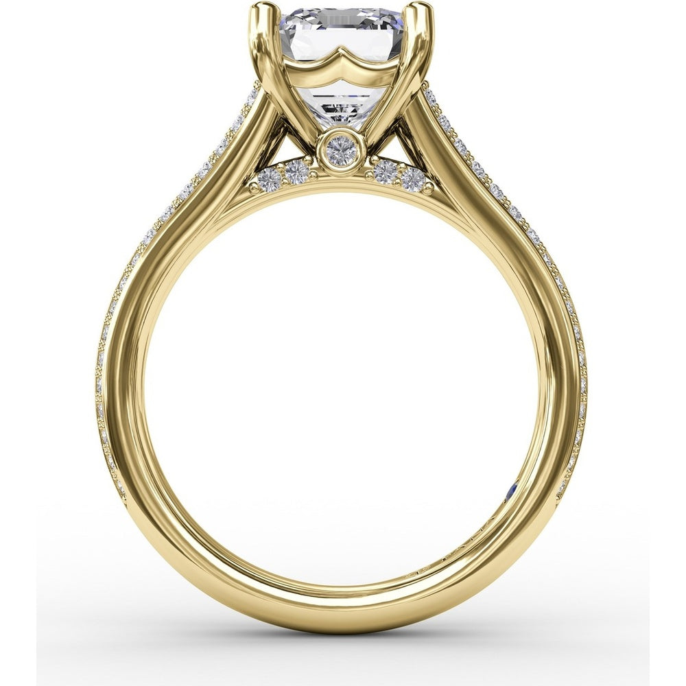 Contemporary Emerald Cut Diamond Solitaire Engagement Ring Setting with Triple-Row Diamond Band by Fana - 0.58 Carat Total Diamond Weight