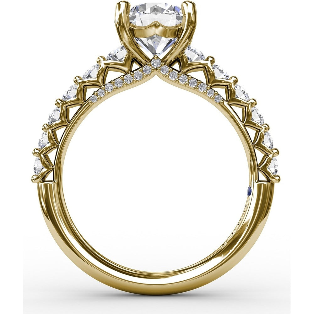 Contemporary Engagement Ring Setting with Openwork Diamond Band and Pavé Chevron Gallery by Fana - 0.82 Carat Total Diamond Weight