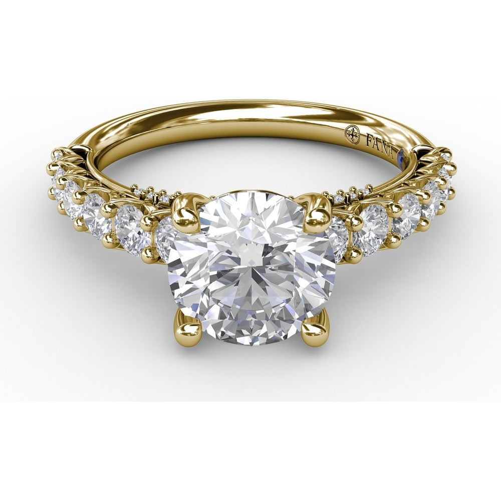 Contemporary Engagement Ring Setting with Openwork Diamond Band and Pavé Chevron Gallery by Fana - 0.82 Carat Total Diamond Weight