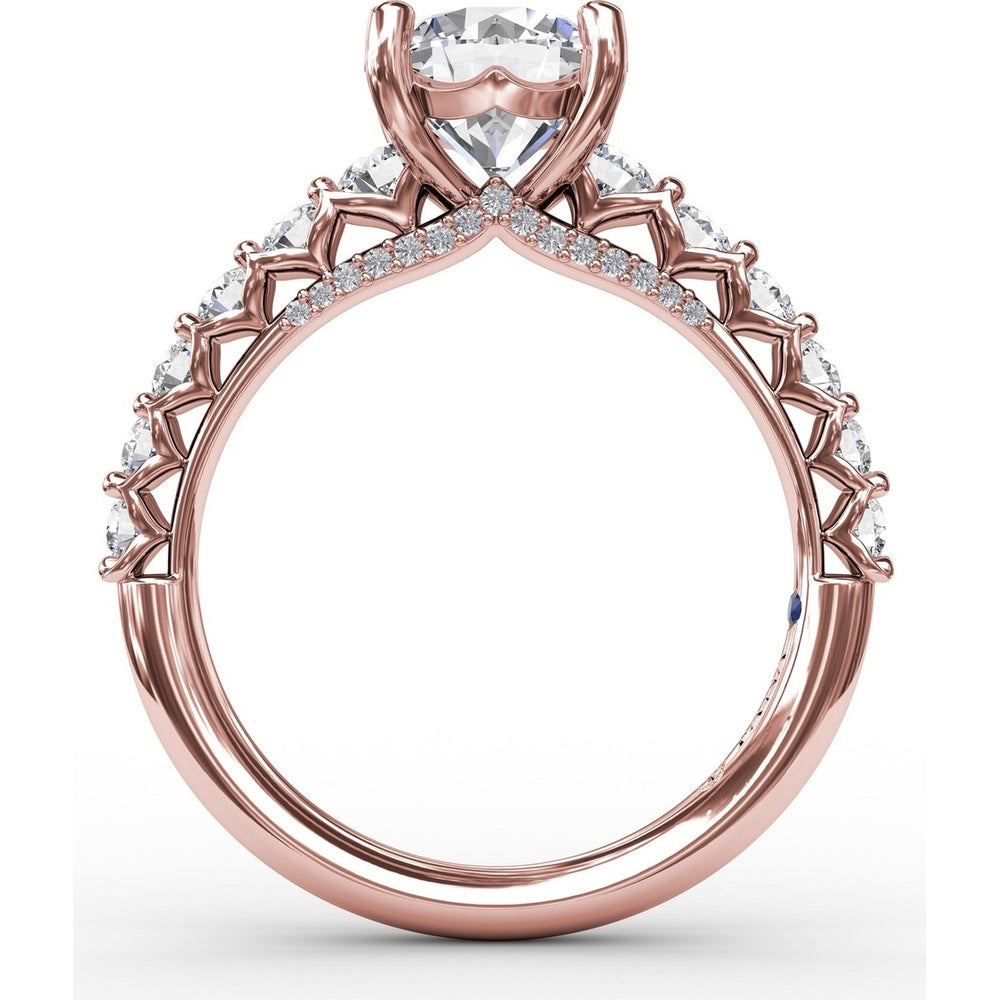 Contemporary Engagement Ring Setting with Openwork Diamond Band and Pavé Chevron Gallery by Fana - 0.82 Carat Total Diamond Weight