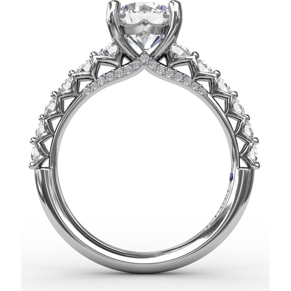 Contemporary Engagement Ring Setting with Openwork Diamond Band and Pavé Chevron Gallery by Fana - 0.82 Carat Total Diamond Weight