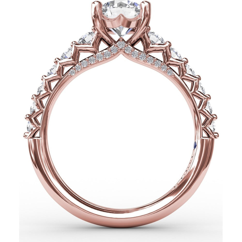 Contemporary Engagement Ring Setting with Openwork V-Prong Diamond Band - 0.70 Carat Total Accent Diamond Weight by Fana