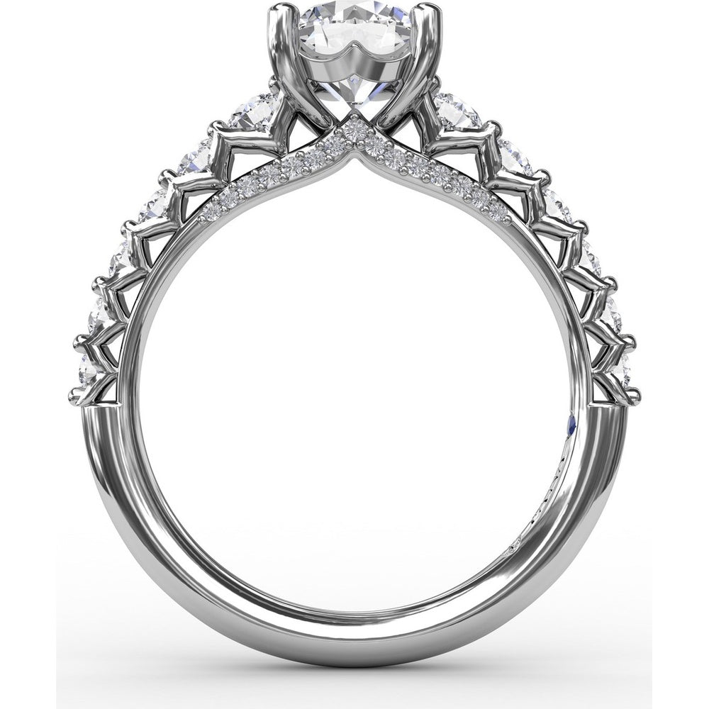 Contemporary Engagement Ring Setting with Openwork V-Prong Diamond Band - 0.70 Carat Total Accent Diamond Weight by Fana