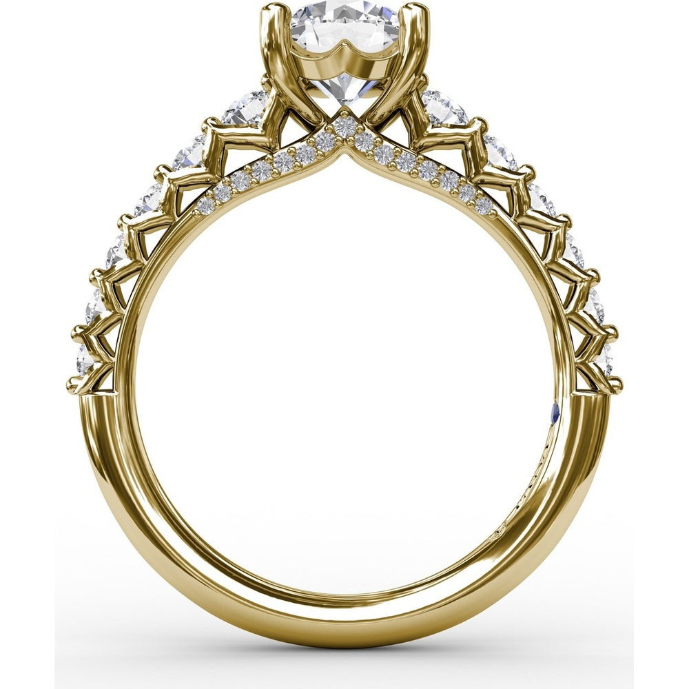 Contemporary Engagement Ring Setting with Openwork V-Prong Diamond Band - 0.70 Carat Total Accent Diamond Weight by Fana