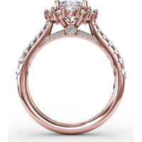 Contemporary Engagement Ring Setting with Prong-Set Round Diamond Halo and Pavé Gallery by Fana - 0.75 Carat Total Diamond Weight