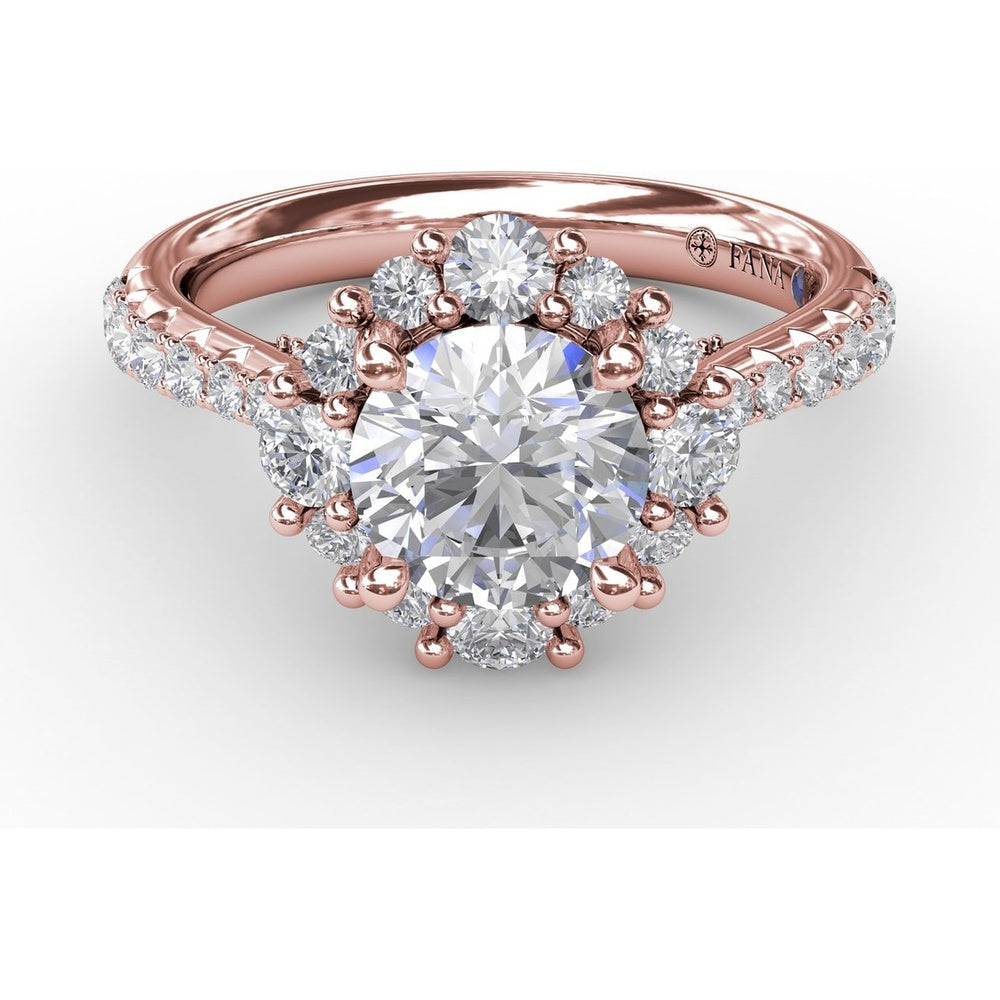 Contemporary Engagement Ring Setting with Prong-Set Round Diamond Halo and Pavé Gallery by Fana - 0.75 Carat Total Diamond Weight