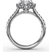 Contemporary Engagement Ring Setting with Prong-Set Round Diamond Halo and Pavé Gallery by Fana - 0.75 Carat Total Diamond Weight