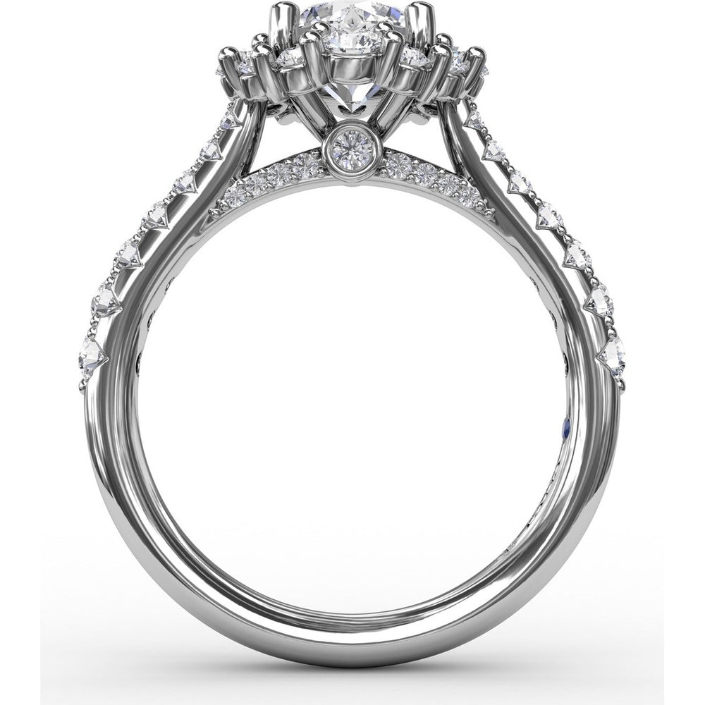 Contemporary Engagement Ring Setting with Prong-Set Round Diamond Halo and Pavé Gallery by Fana - 0.75 Carat Total Diamond Weight