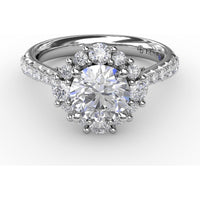 Contemporary Engagement Ring Setting with Prong-Set Round Diamond Halo and Pavé Gallery by Fana - 0.75 Carat Total Diamond Weight