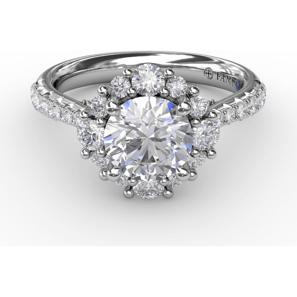 Contemporary Engagement Ring Setting with Prong-Set Round Diamond Halo and Pavé Gallery by Fana - 0.75 Carat Total Diamond Weight