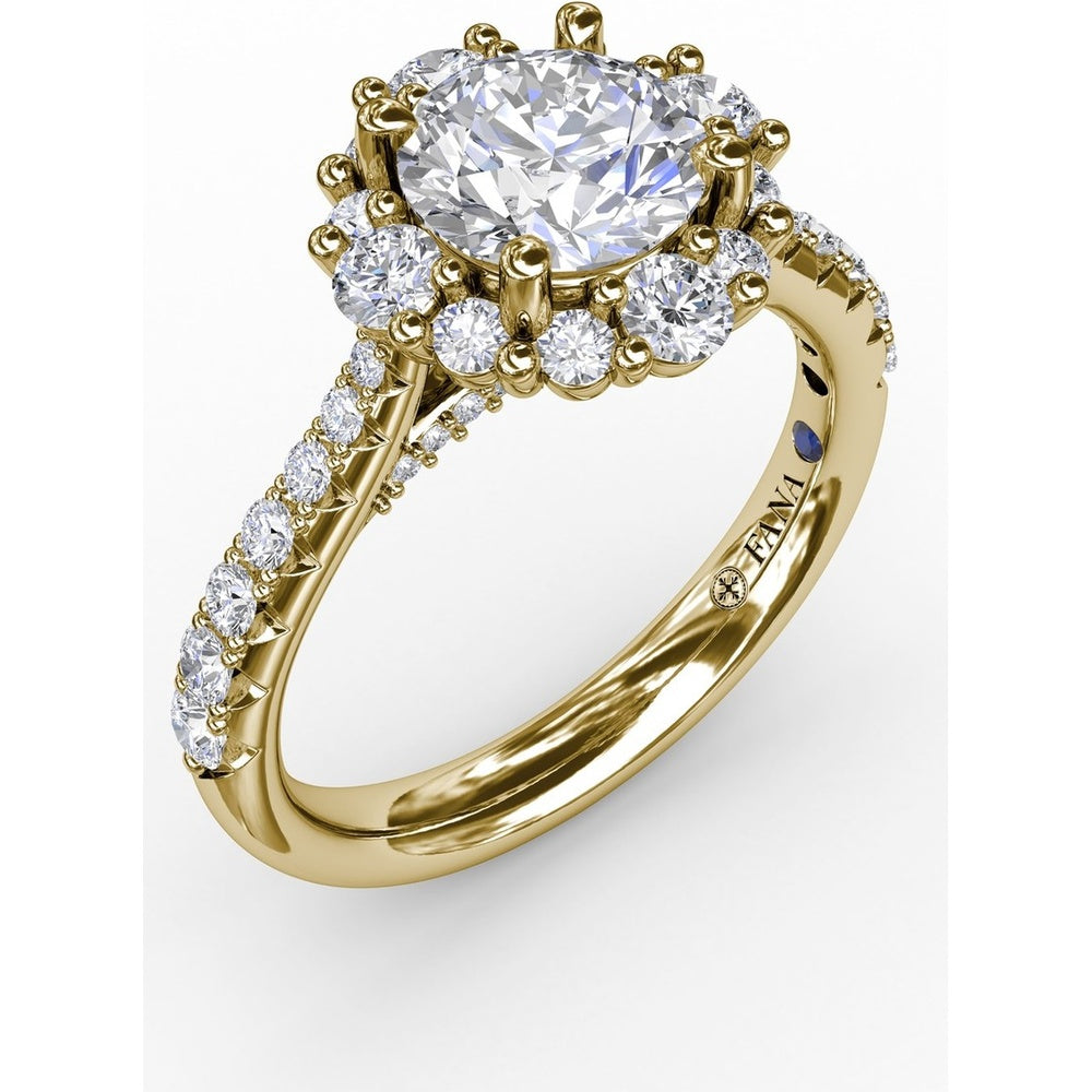 Contemporary Engagement Ring Setting with Prong-Set Round Diamond Halo and Pavé Gallery by Fana - 0.75 Carat Total Diamond Weight