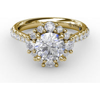 Contemporary Engagement Ring Setting with Prong-Set Round Diamond Halo and Pavé Gallery by Fana - 0.75 Carat Total Diamond Weight