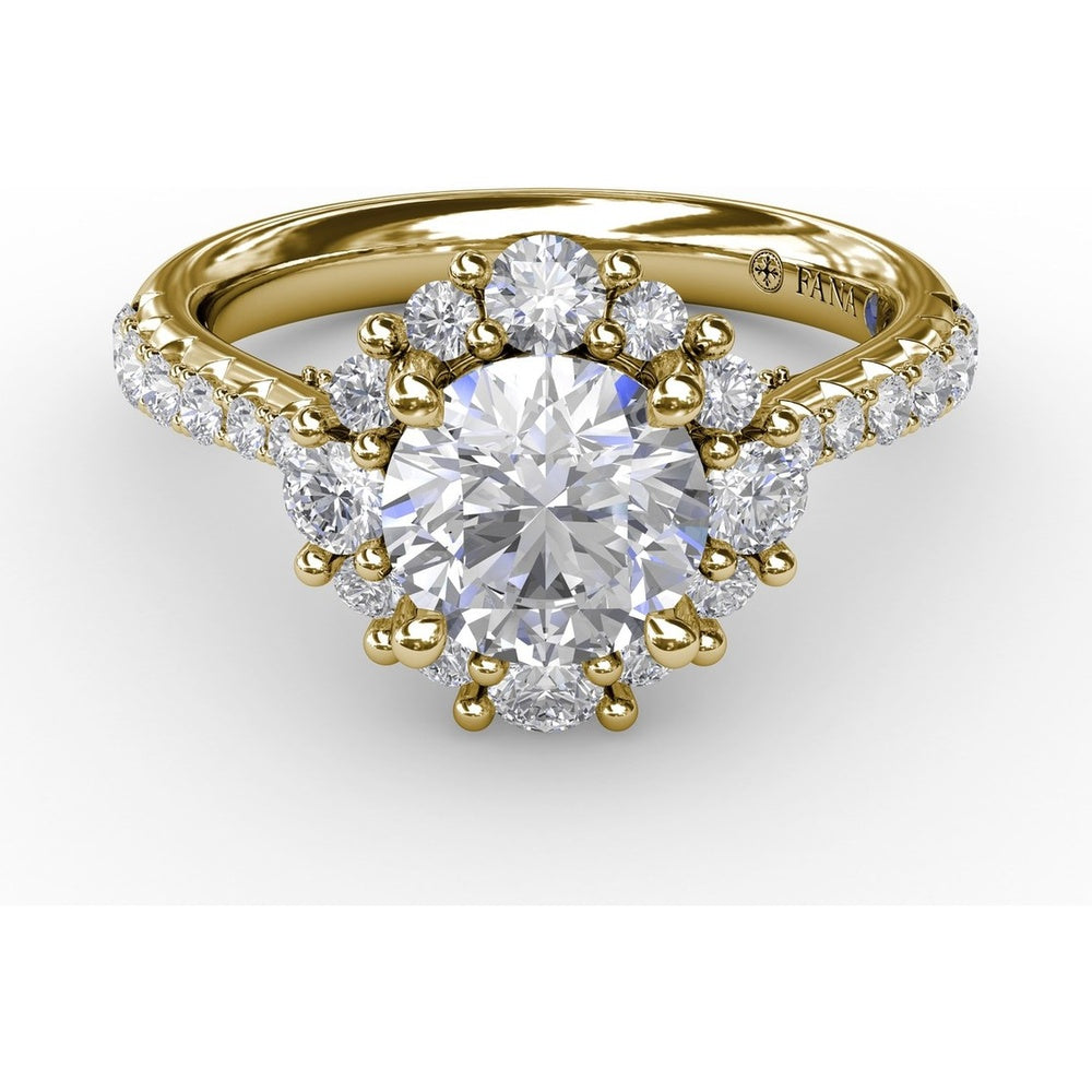 Contemporary Engagement Ring Setting with Prong-Set Round Diamond Halo and Pavé Gallery by Fana - 0.75 Carat Total Diamond Weight