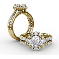 Contemporary Engagement Ring Setting with Prong-Set Round Diamond Halo and Pavé Gallery by Fana - 0.75 Carat Total Diamond Weight
