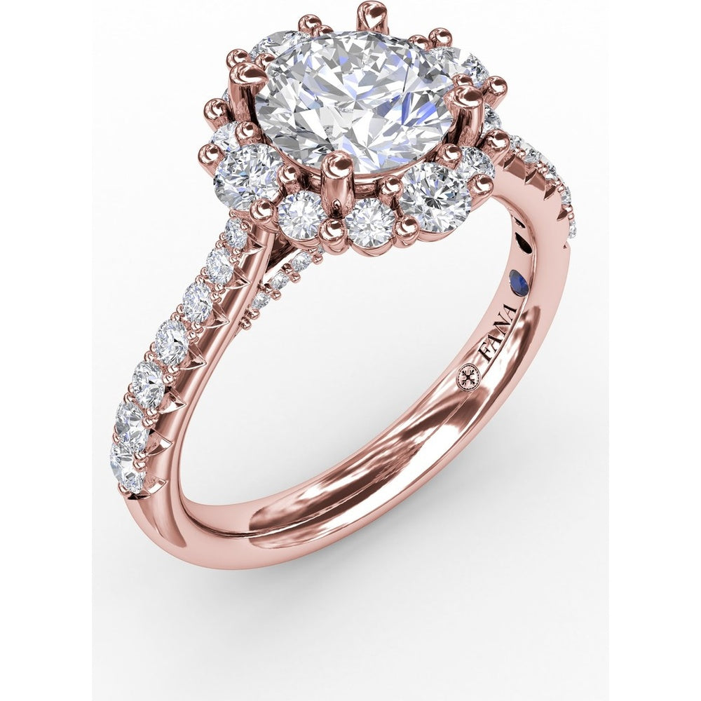 Contemporary Engagement Ring Setting with Prong-Set Round Diamond Halo and Pavé Gallery by Fana - 0.75 Carat Total Diamond Weight