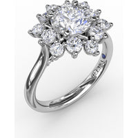 Contemporary Floral Halo Engagement Ring Setting with Round Diamond Petals by Fana - 0.77 Carat Total Diamond Weight