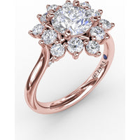 Contemporary Floral Halo Engagement Ring Setting with Round Diamond Petals by Fana - 0.77 Carat Total Diamond Weight