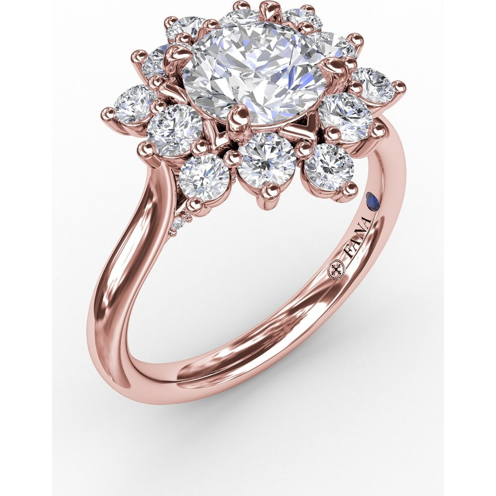 Contemporary Floral Halo Engagement Ring Setting with Round Diamond Petals by Fana - 0.77 Carat Total Diamond Weight