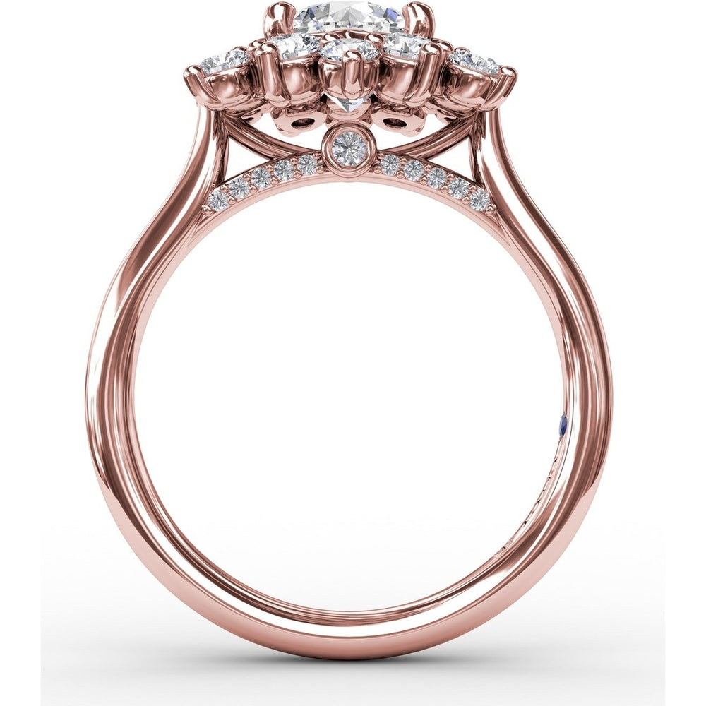 Contemporary Floral Halo Engagement Ring Setting with Round Diamond Petals by Fana - 0.77 Carat Total Diamond Weight
