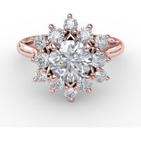 Contemporary Floral Halo Engagement Ring Setting with Round Diamond Petals by Fana - 0.77 Carat Total Diamond Weight
