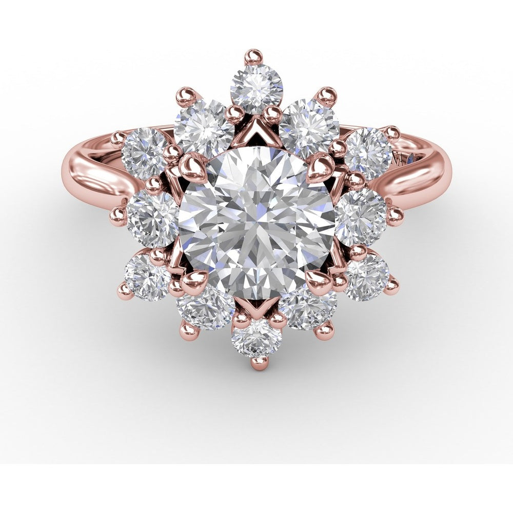 Contemporary Floral Halo Engagement Ring Setting with Round Diamond Petals by Fana - 0.77 Carat Total Diamond Weight