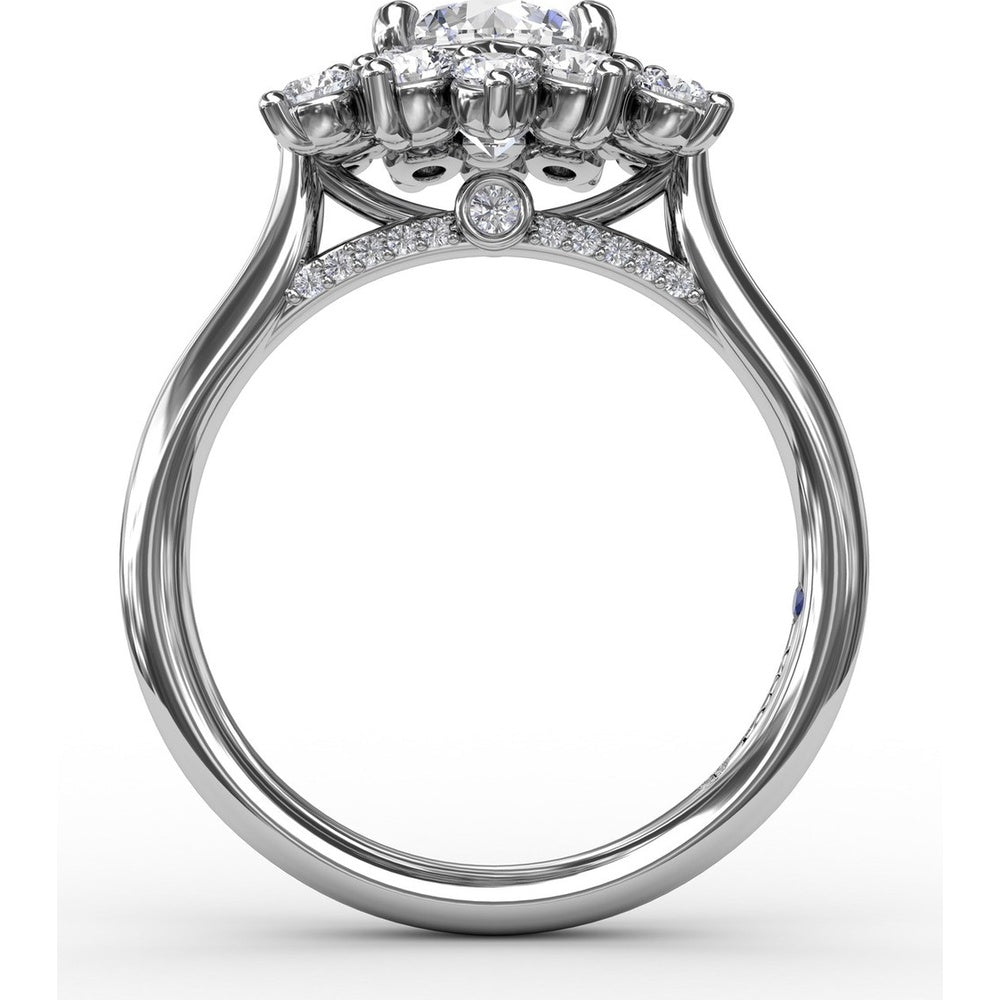 Contemporary Floral Halo Engagement Ring Setting with Round Diamond Petals by Fana - 0.77 Carat Total Diamond Weight