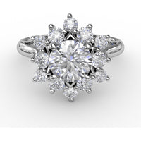 Contemporary Floral Halo Engagement Ring Setting with Round Diamond Petals by Fana - 0.77 Carat Total Diamond Weight