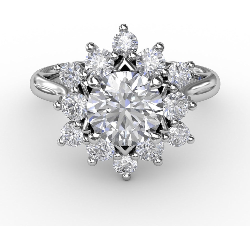 Contemporary Floral Halo Engagement Ring Setting with Round Diamond Petals by Fana - 0.77 Carat Total Diamond Weight