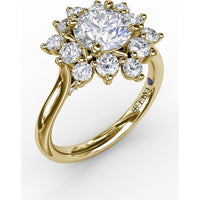 Contemporary Floral Halo Engagement Ring Setting with Round Diamond Petals by Fana - 0.77 Carat Total Diamond Weight