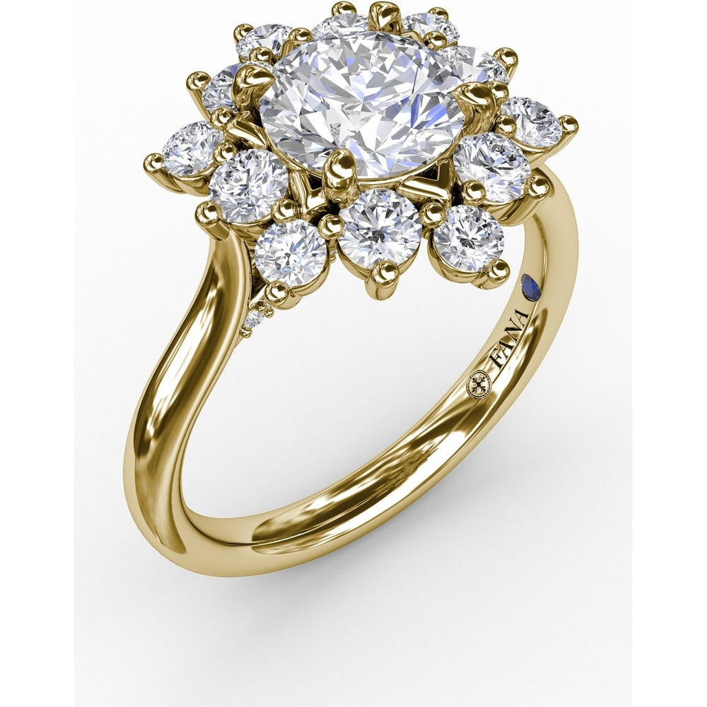 Contemporary Floral Halo Engagement Ring Setting with Round Diamond Petals by Fana - 0.77 Carat Total Diamond Weight