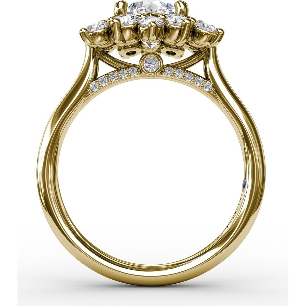 Contemporary Floral Halo Engagement Ring Setting with Round Diamond Petals by Fana - 0.77 Carat Total Diamond Weight