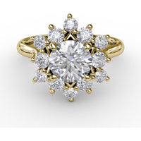 Contemporary Floral Halo Engagement Ring Setting with Round Diamond Petals by Fana - 0.77 Carat Total Diamond Weight
