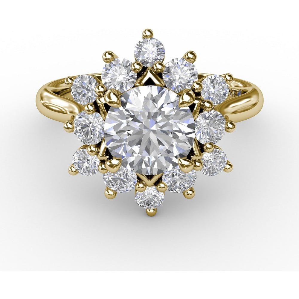 Contemporary Floral Halo Engagement Ring Setting with Round Diamond Petals by Fana - 0.77 Carat Total Diamond Weight