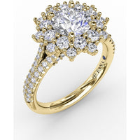 Contemporary Floral Halo Engagement Ring with Double-Row Pavé Split Shank by Fana - 0.95 Carat Total Diamond Weight