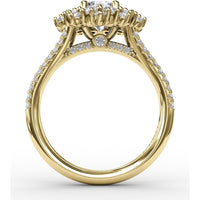 Contemporary Floral Halo Engagement Ring with Double-Row Pavé Split Shank by Fana - 0.95 Carat Total Diamond Weight