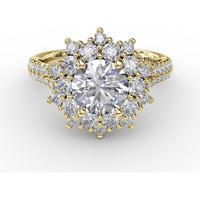 Contemporary Floral Halo Engagement Ring with Double-Row Pavé Split Shank by Fana - 0.95 Carat Total Diamond Weight