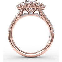 Contemporary Floral Halo Engagement Ring with Double-Row Pavé Split Shank by Fana - 0.95 Carat Total Diamond Weight