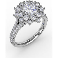 Contemporary Floral Halo Engagement Ring with Double-Row Pavé Split Shank by Fana - 0.95 Carat Total Diamond Weight