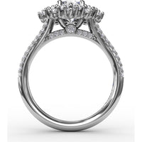 Contemporary Floral Halo Engagement Ring with Double-Row Pavé Split Shank by Fana - 0.95 Carat Total Diamond Weight