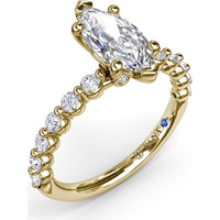 Contemporary Marquise Solitaire Engagement Ring Setting with Shared-Prong Round Diamond Band by Fana - 0.44 Carat Total Diamond Weight