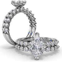 Contemporary Marquise Solitaire Engagement Ring Setting with Shared-Prong Round Diamond Band by Fana - 0.44 Carat Total Diamond Weight
