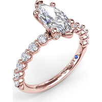 Contemporary Marquise Solitaire Engagement Ring Setting with Shared-Prong Round Diamond Band by Fana - 0.44 Carat Total Diamond Weight
