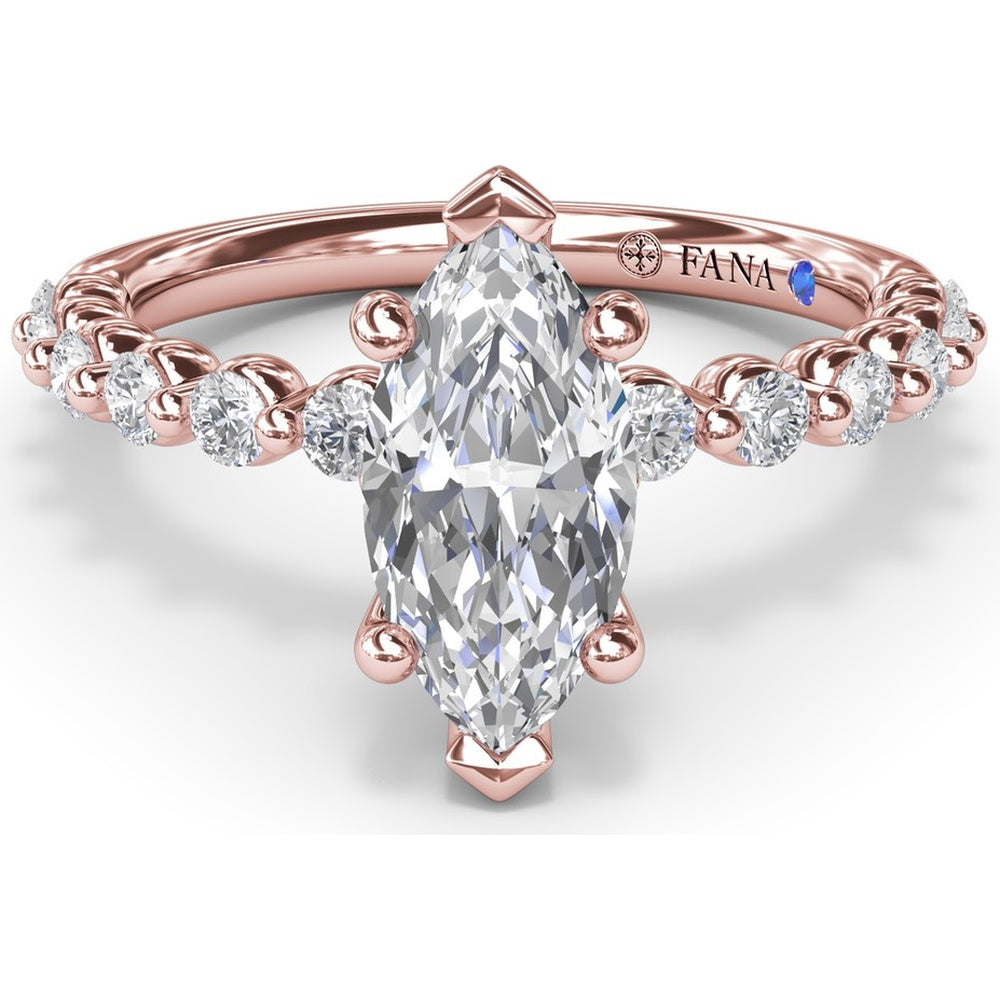 Contemporary Marquise Solitaire Engagement Ring Setting with Shared-Prong Round Diamond Band by Fana - 0.44 Carat Total Diamond Weight