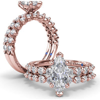 Contemporary Marquise Solitaire Engagement Ring Setting with Shared-Prong Round Diamond Band by Fana - 0.44 Carat Total Diamond Weight