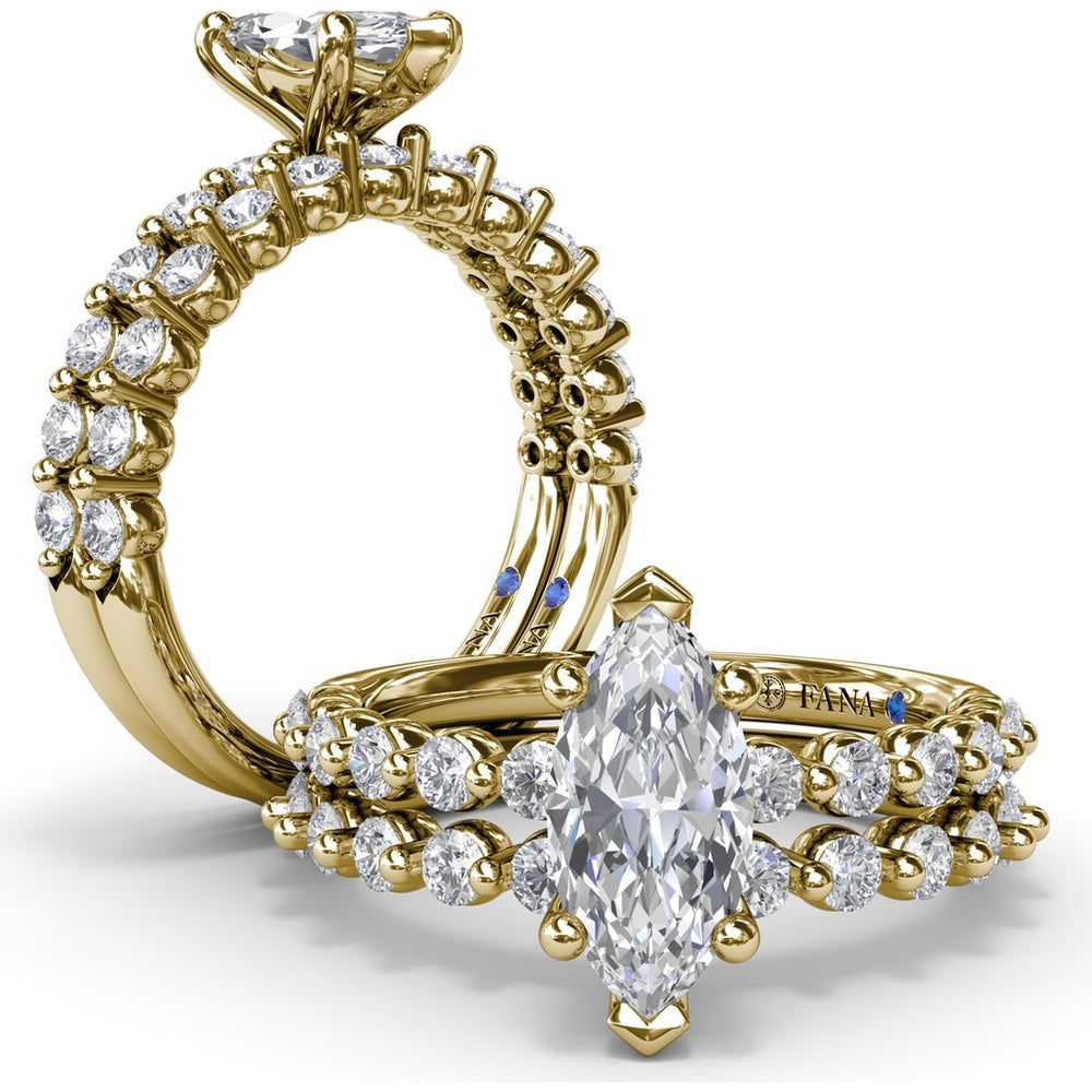 Contemporary Marquise Solitaire Engagement Ring Setting with Shared-Prong Round Diamond Band by Fana - 0.44 Carat Total Diamond Weight